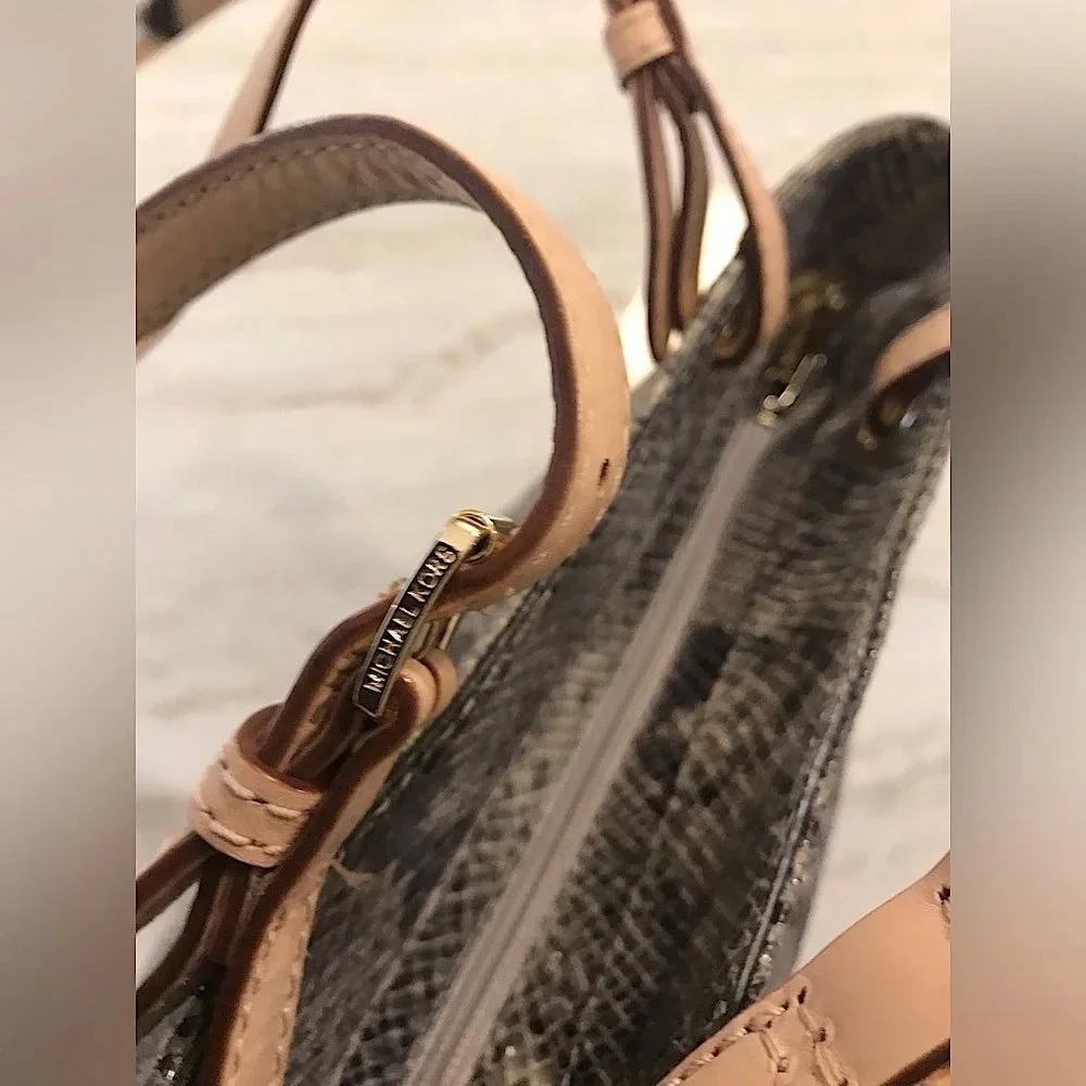 Michael Kors Jet Set Python Embossed Leather Gold Metallic Lined Shoulder Bag